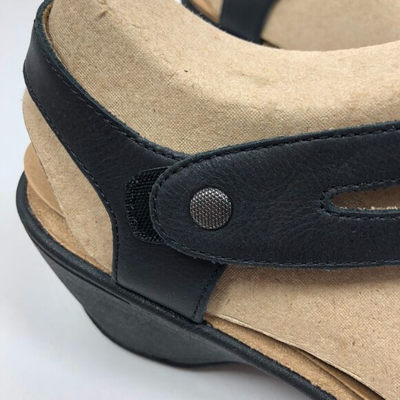 NEW OpBx Halsa Sandals 8.5 Clara Leather Mid Wedge Heels Shoes Ankle Strap Black - Picture 6 of 12